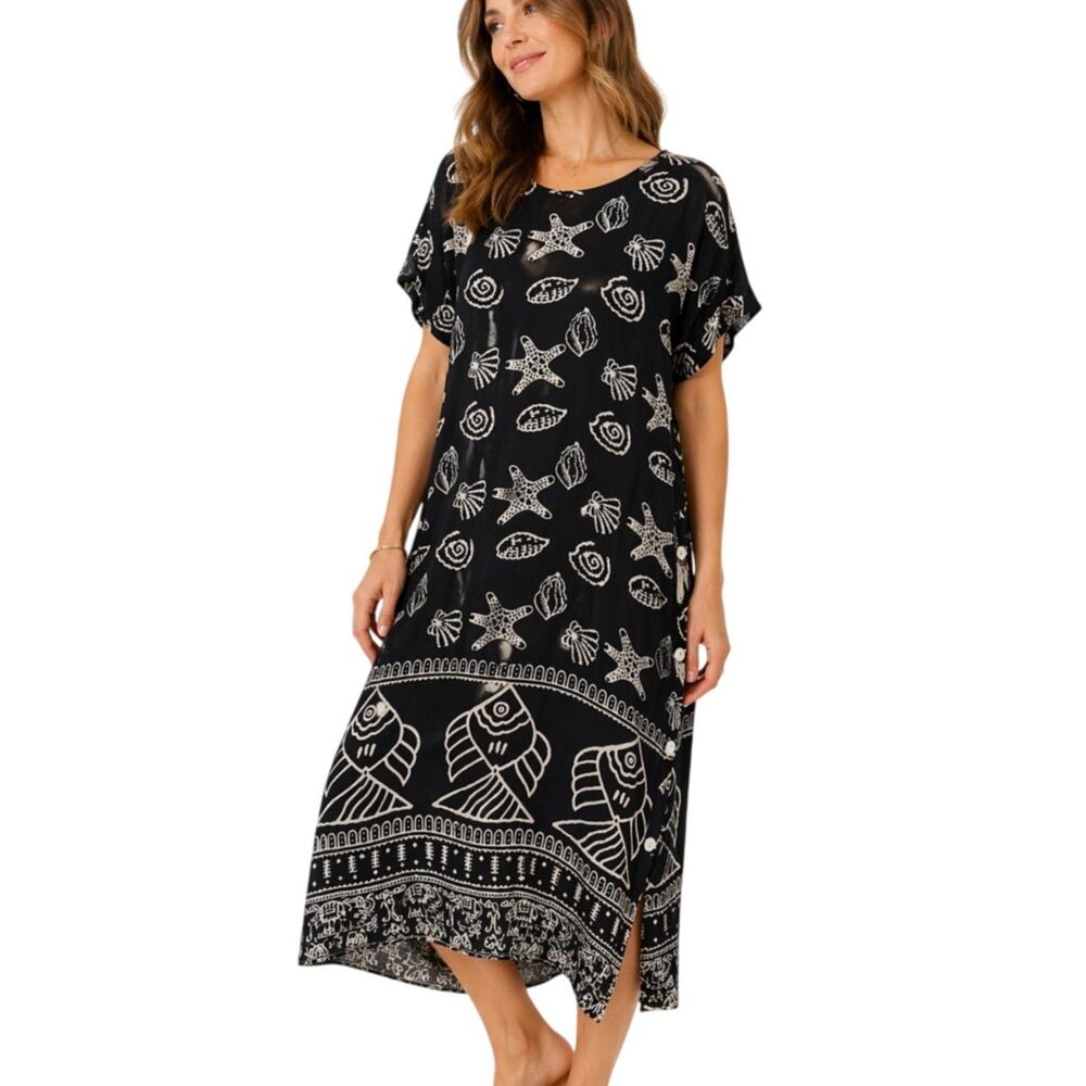 La Cera Coastal Seashell Starfish Rayon Dress Size Large